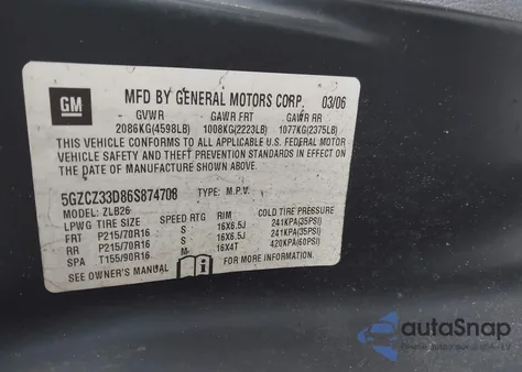 2006 Saturn Vue 4 Cyl из США, поврежденный, VIN 5GZCZ33D86S874708